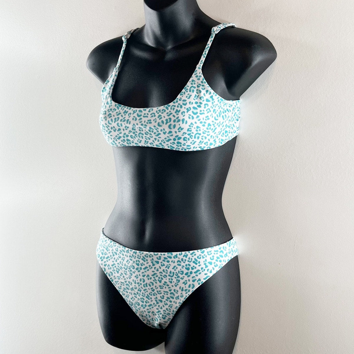 SHEIN Cheetah Print Bikini Set with Matching Coverup Skirt Blue White Small