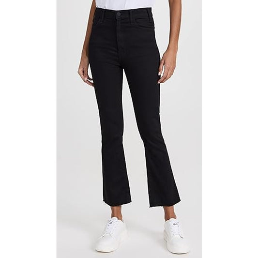 Mother The Hustler High Waisted Ankle Fray Hem Flare Jeans Not Guilty Black 26