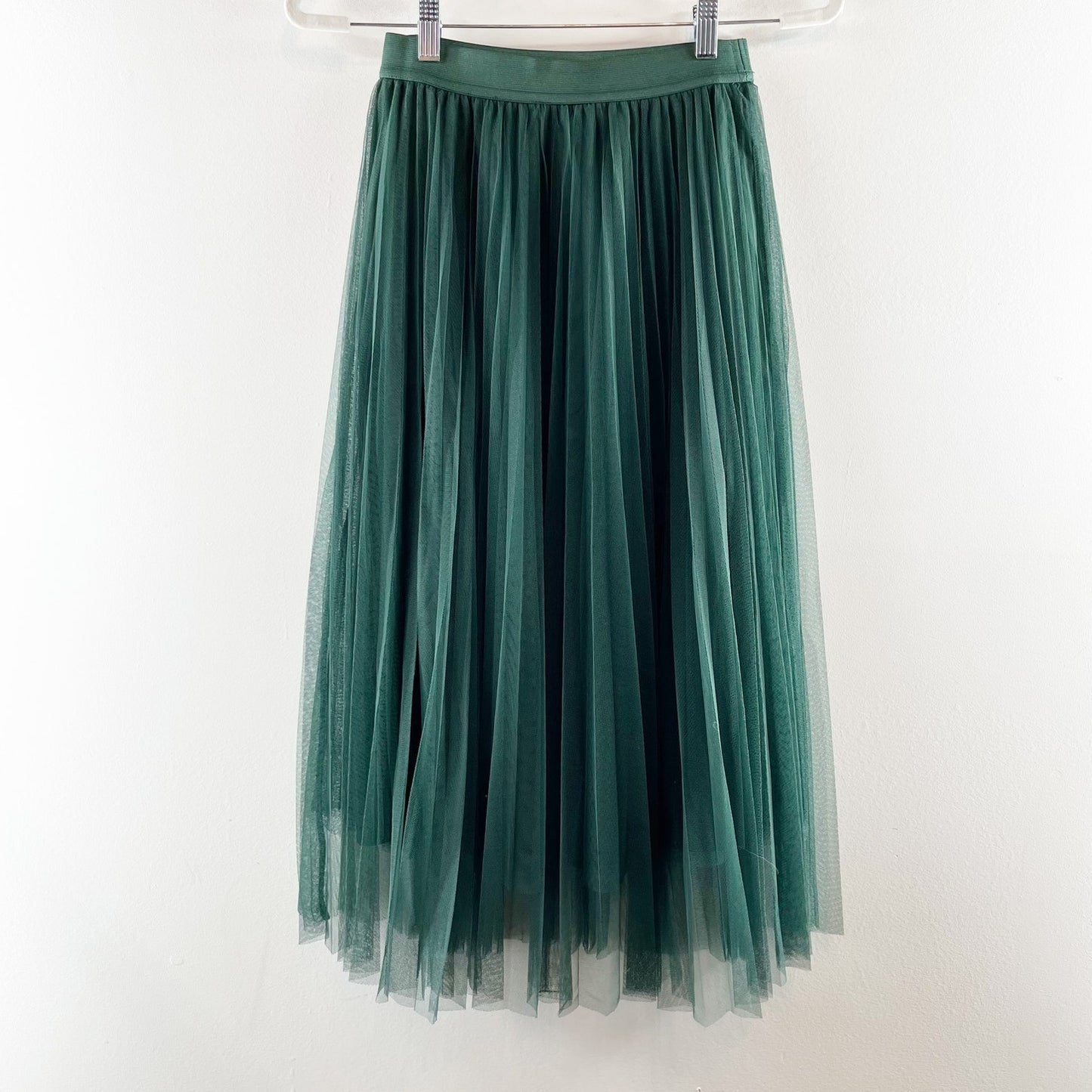 Lucy Paris Vienna Pleated Tulle Midi Skirt Hunter Green Small