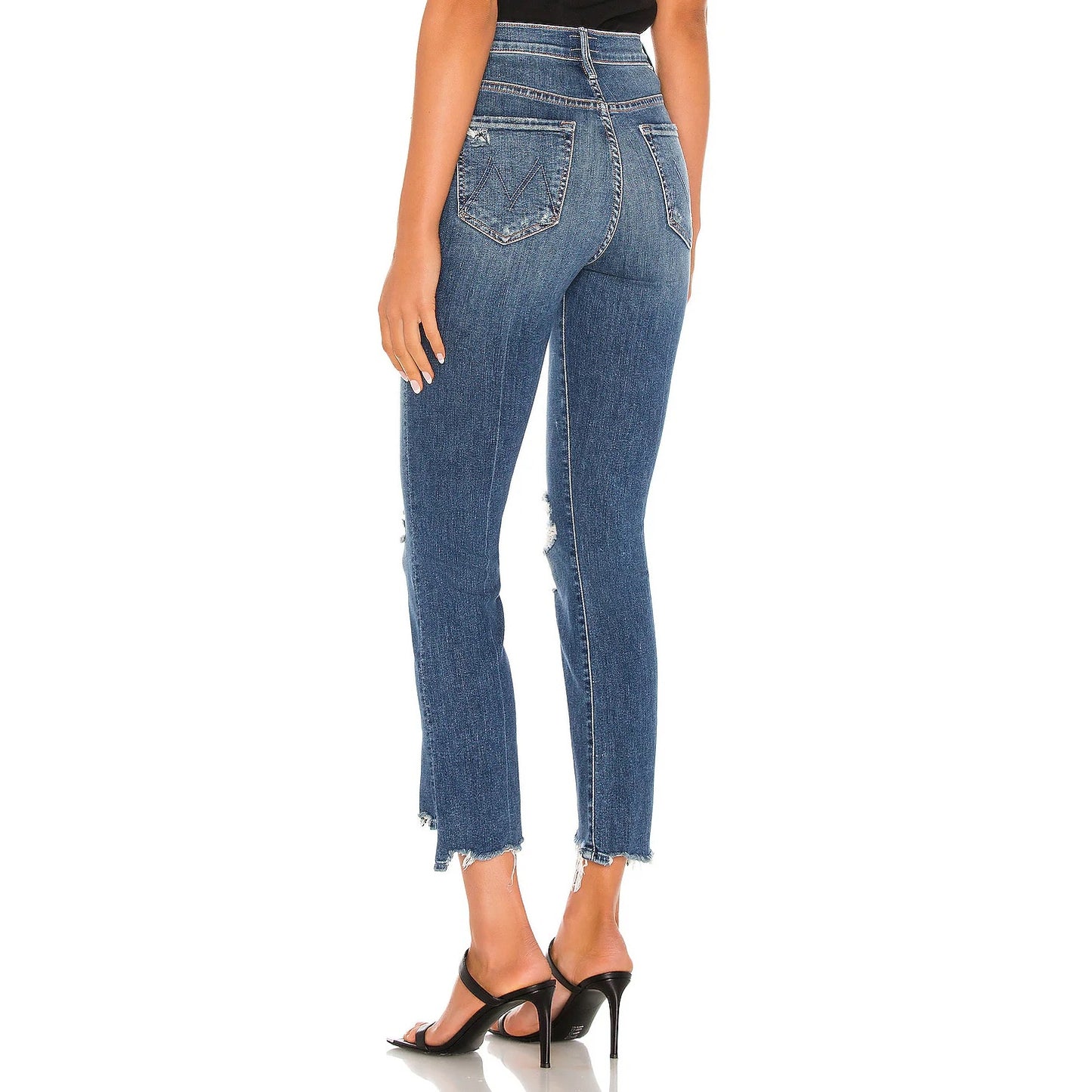 Mother The Insider Crop Step Chew Denim Flare Jeans Dancing On Coals Blue 27
