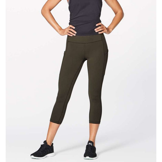 Lululemon Speed Up Crop 21" Leggings w Pockets Dark Olive Green 6