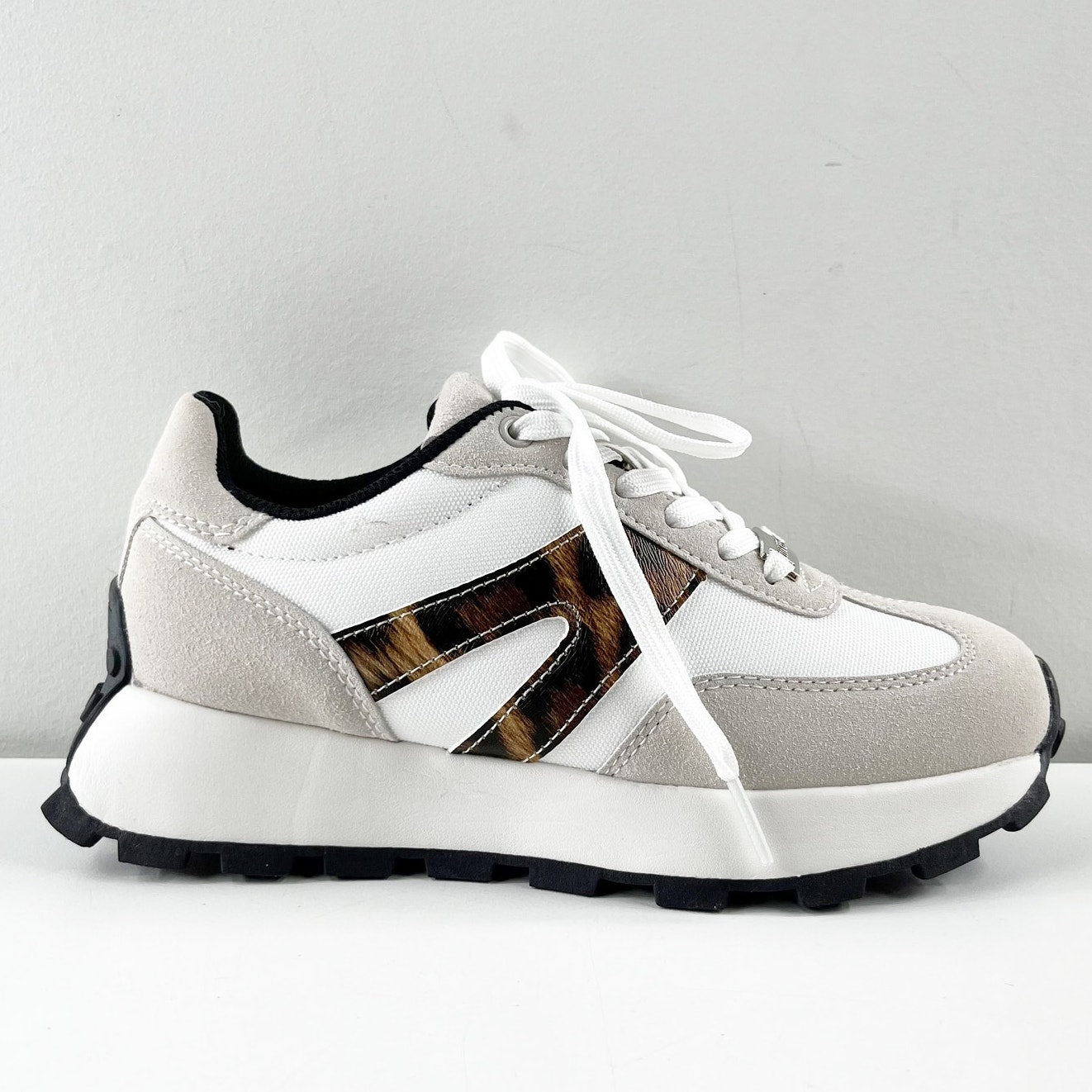 Lucky Step Fashion Trainers Sneakers Leopard White Gray 6