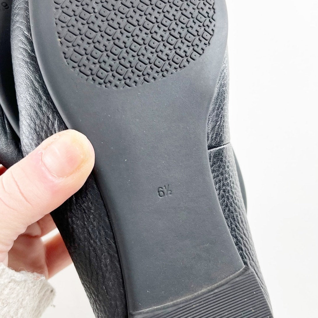 Tory Burch Claire Leather Gold Logo Ballet Flats Black 6.5