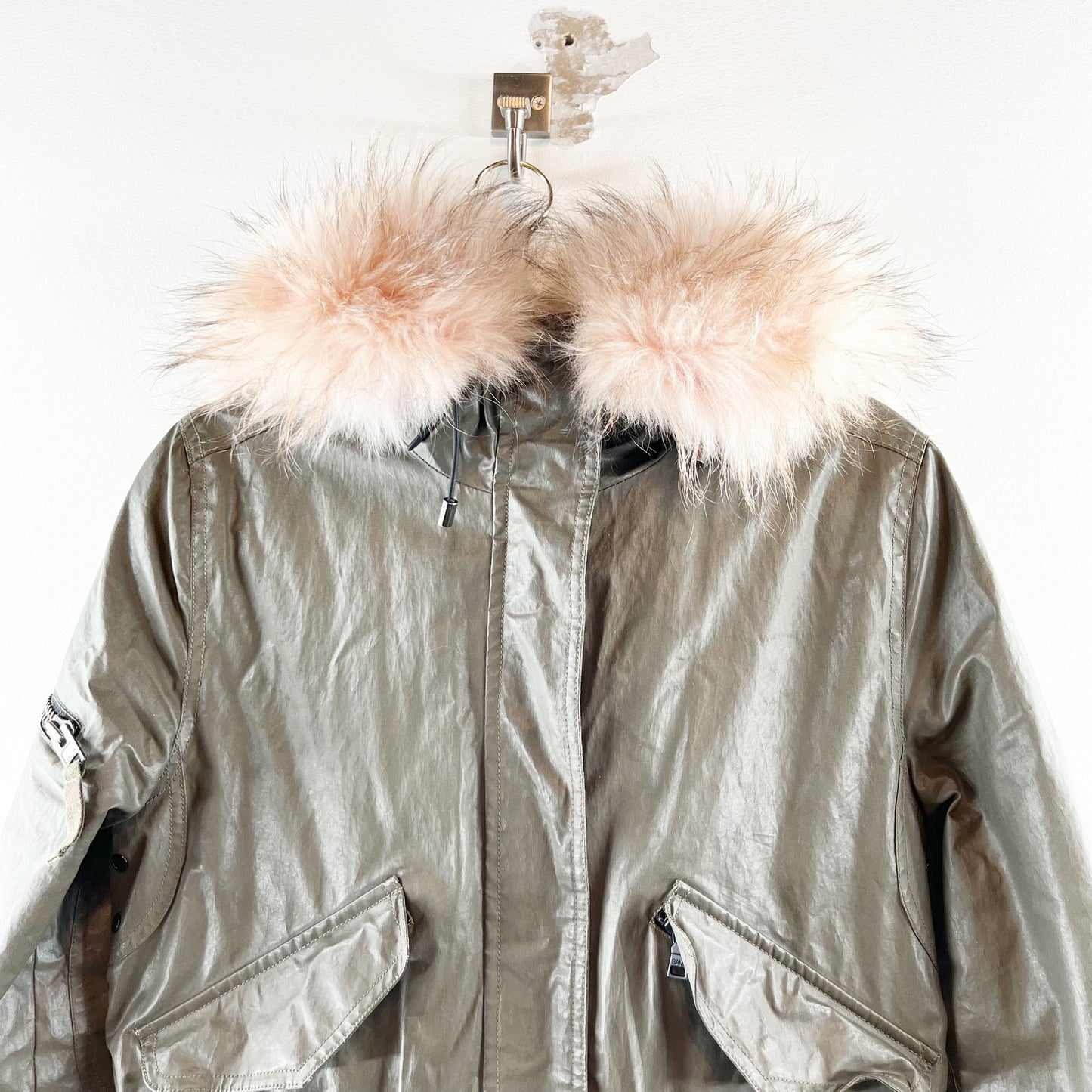 SAM. New York Hudson Fur Hood Waxed Thinsulate Parka Jacket Military Green Small