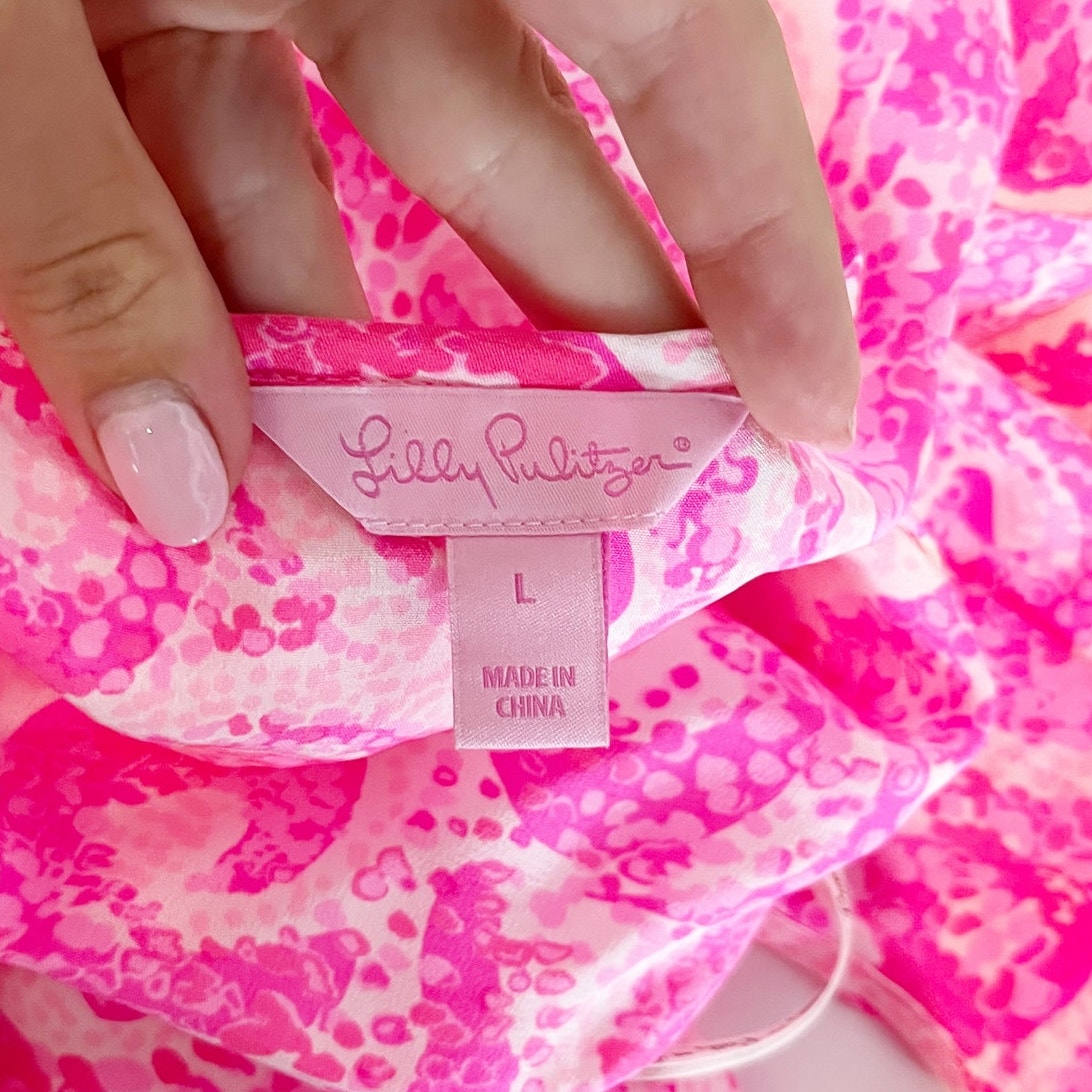 Lilly Pulitzer Silk Cosmos Printed Scoopneck Sleeveless Tank Top Pink Large