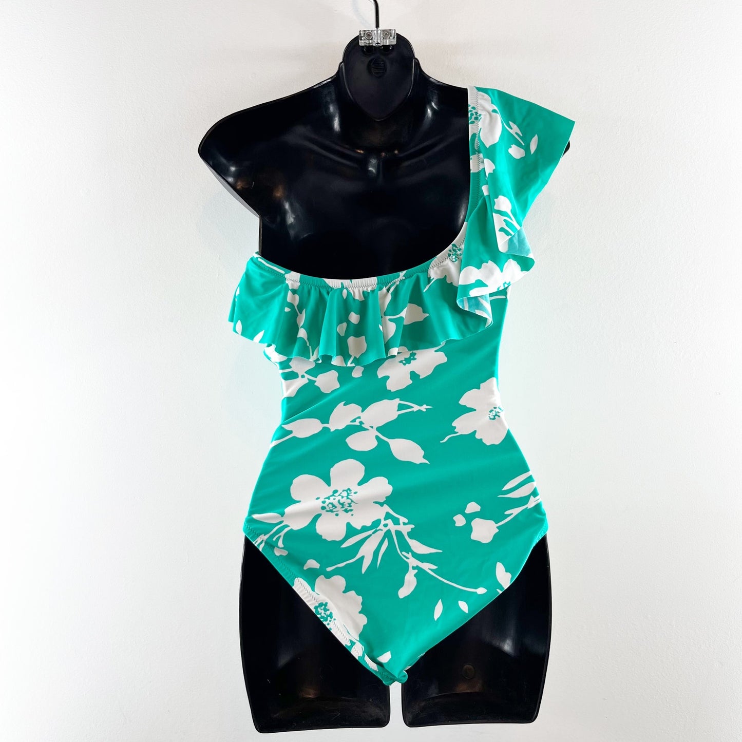 J. Crew Ruffle One Shoulder Floral One Piece Swimsuit Green Small