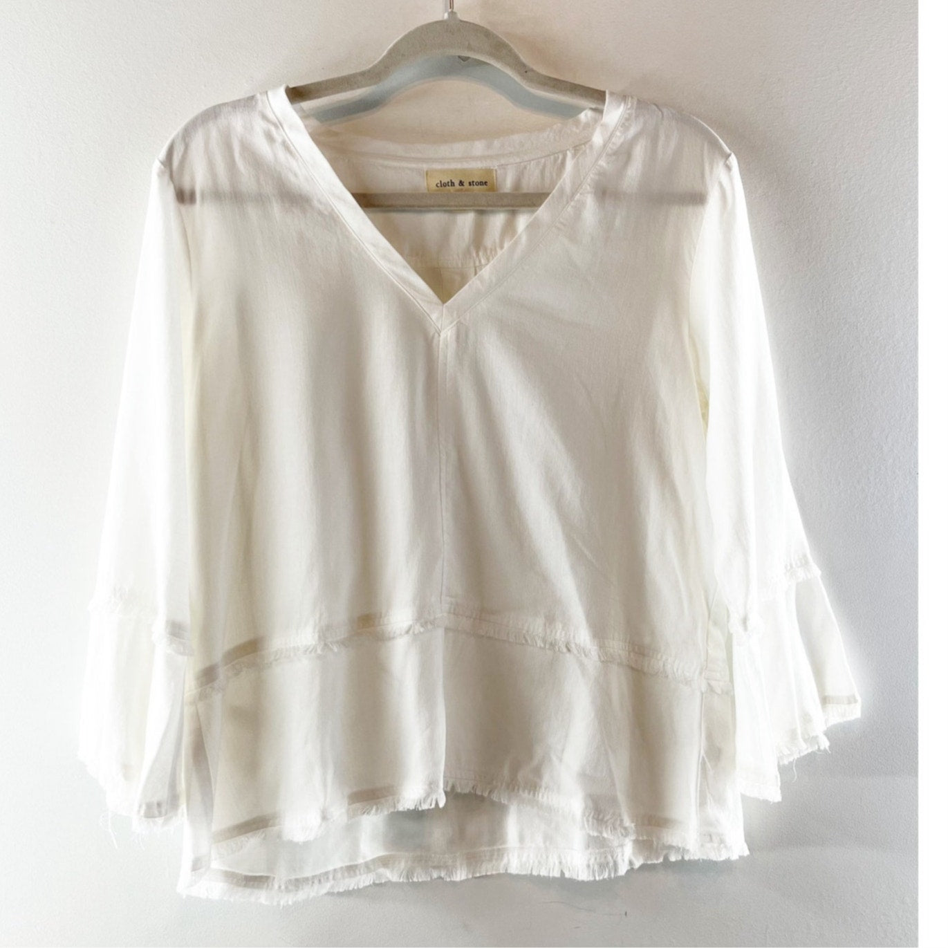 Cloth & Stone Long Sleeve V Neck Top Shirt Blouse White Small