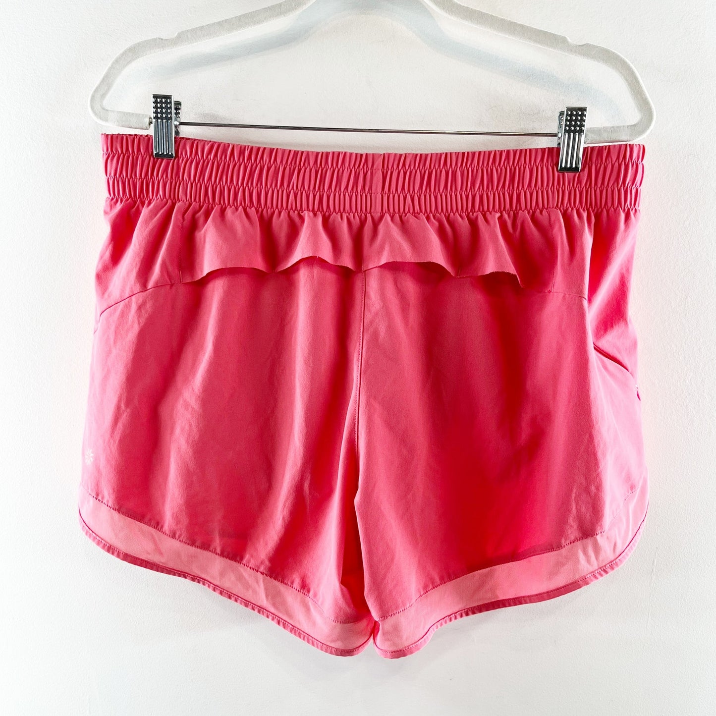 Athleta High Rise Mesh Racer Run Lined Running Shorts Coral Pink Large