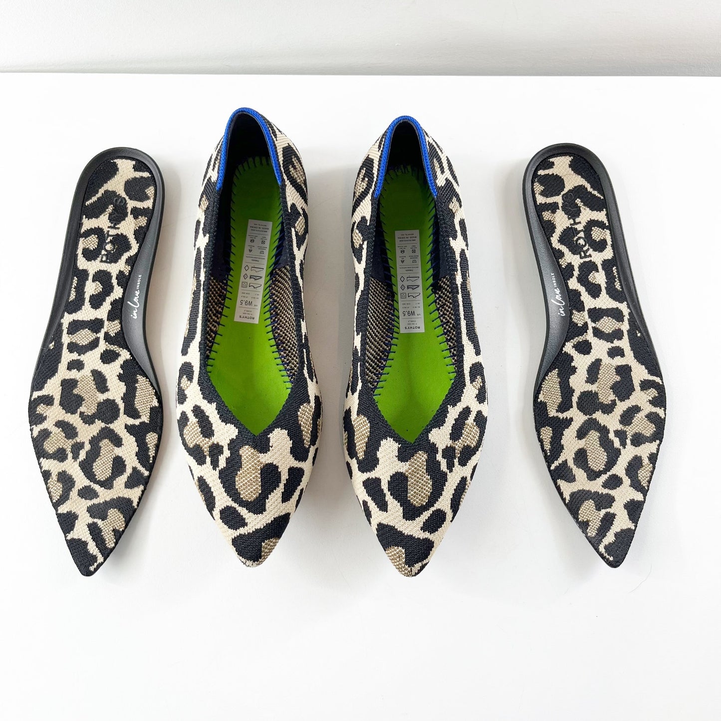 Rothy's The Point Animal Print Slip On Knit Ballet Flats Desert Cat Leopard 9.5