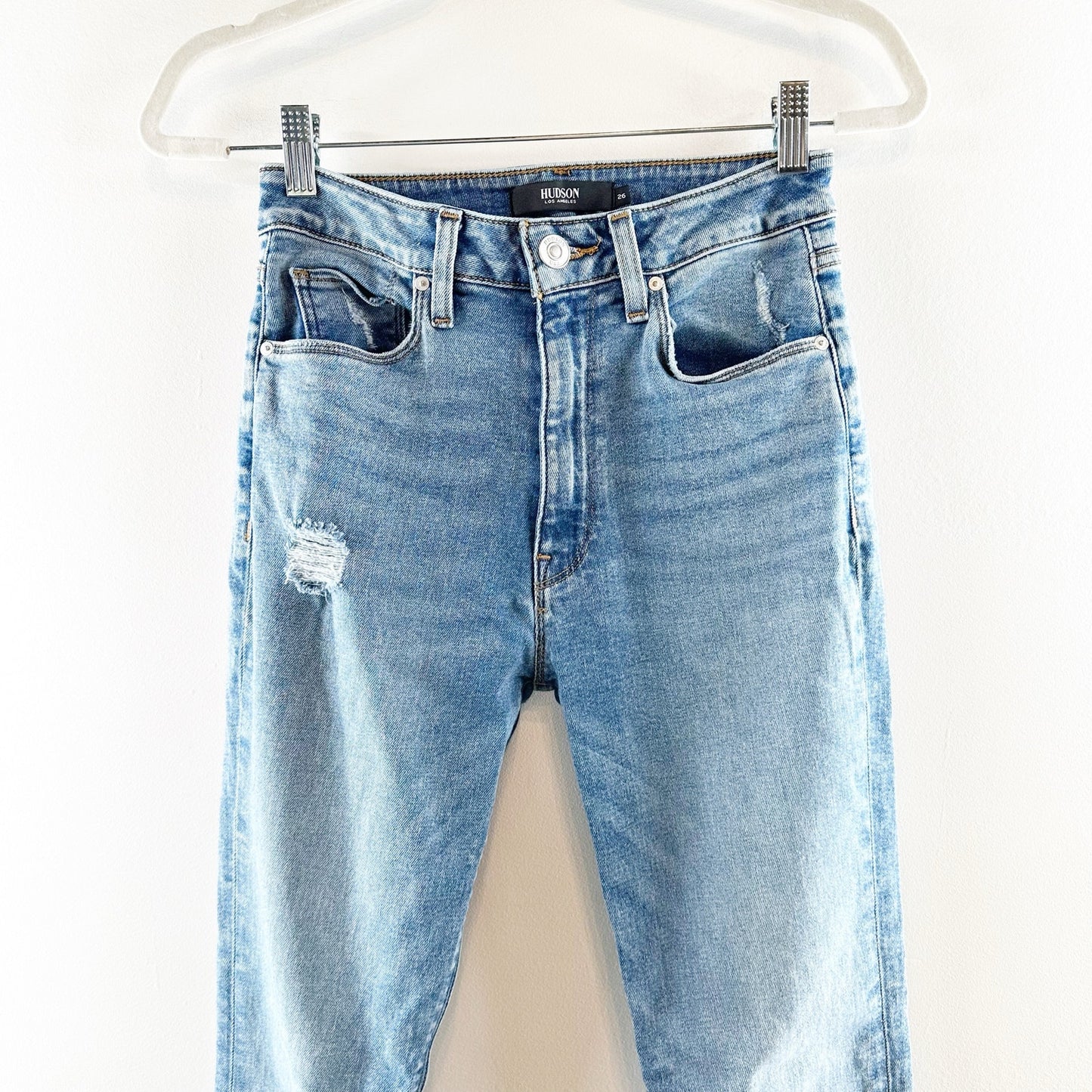 Hudson Holly High-Waisted Distressed Stretch Denim Flare Jeans Summer Flame 26