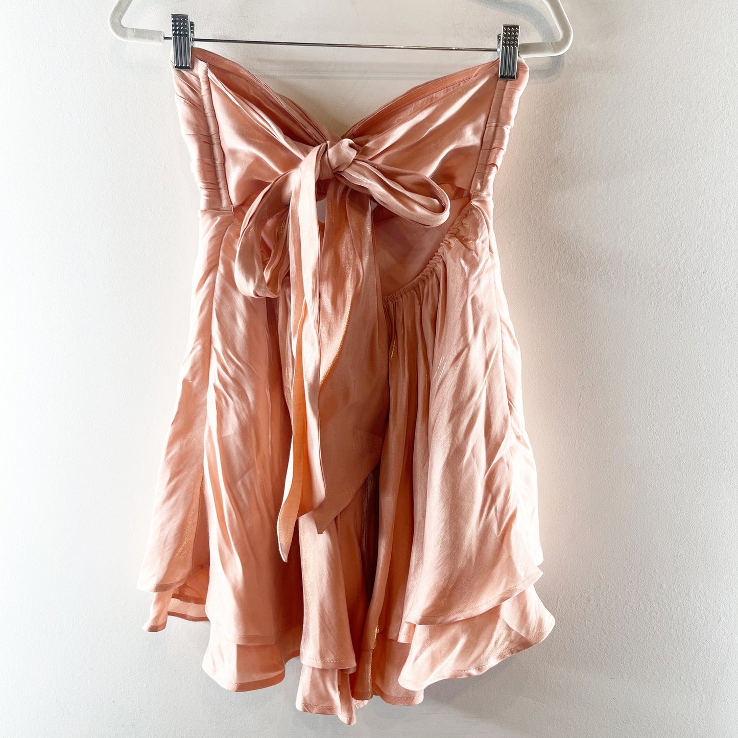 Cotton Candy LA Strapless Satin Twist Front Cutout Mini Dress Peach Pink Medium