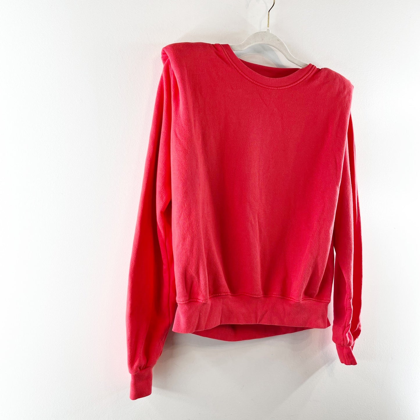 Sundry 100% Cotton Long Sleeve Padded Shoulder Crew Neck Fleece Sweatshirt Red