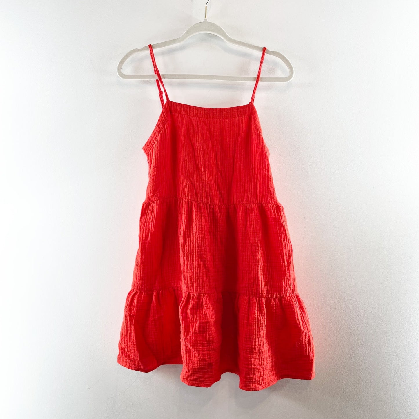 LOFT Beach Tiered Gauzy Cotton Mini Dress Red XS
