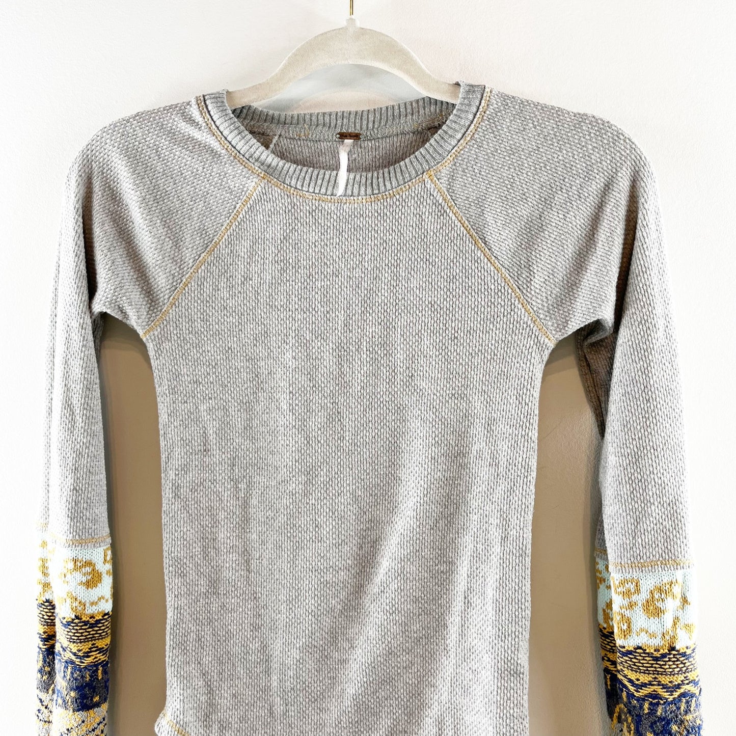 Free People in The Mix Long Sleeve Waffle Thermal Top Gray XS