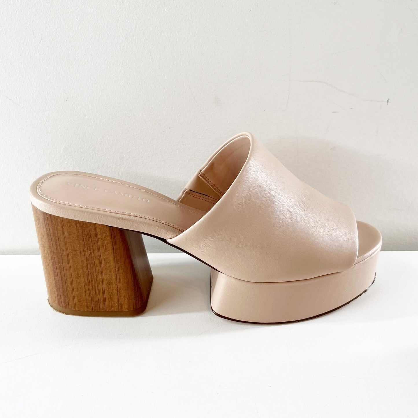 Vince Camuto Feshania Platform Mule Slide Block Heel Sandals Soft Blush Pink 7