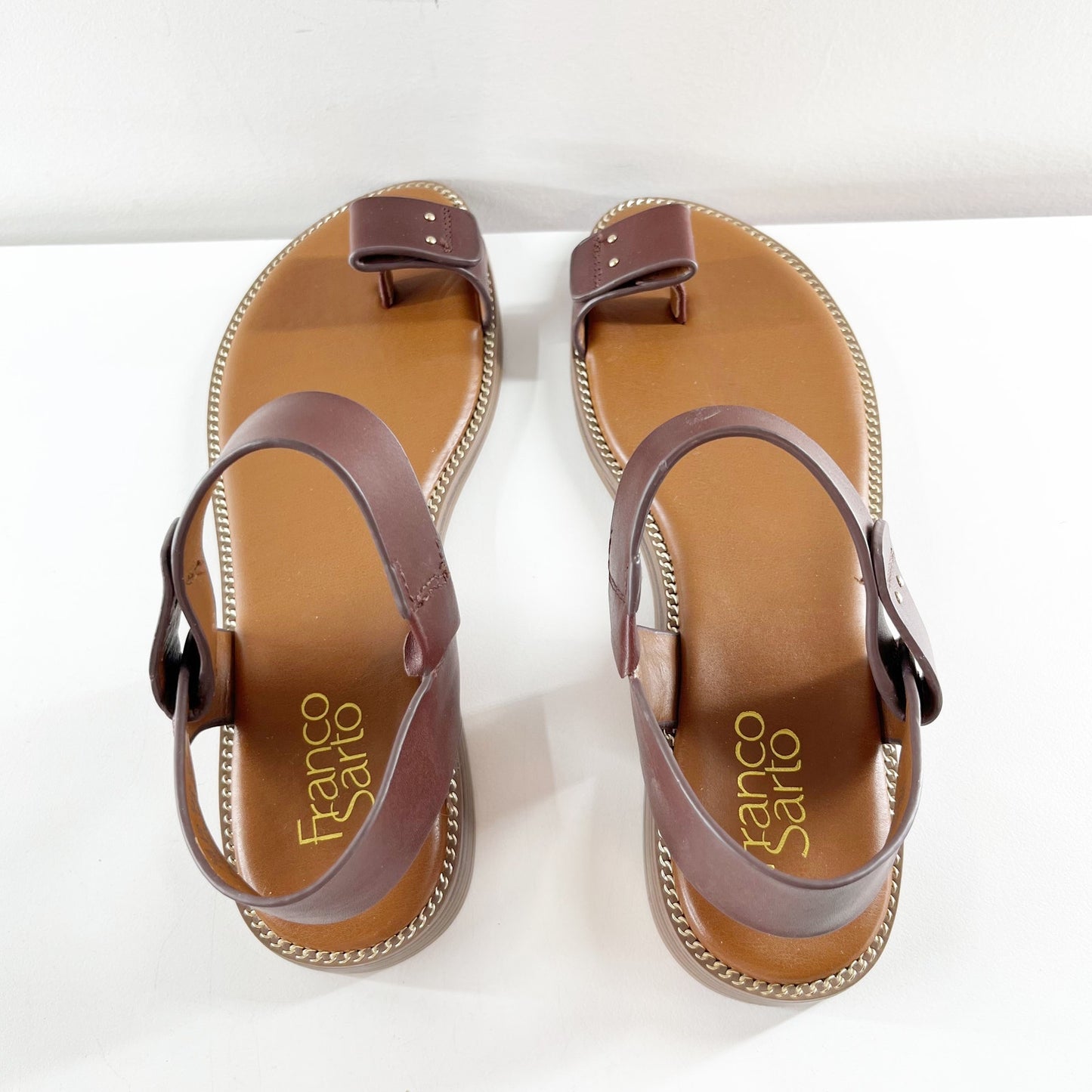 Franco Sarto Geranio Leather Toe Ring Flat Sandals Brown 7.5