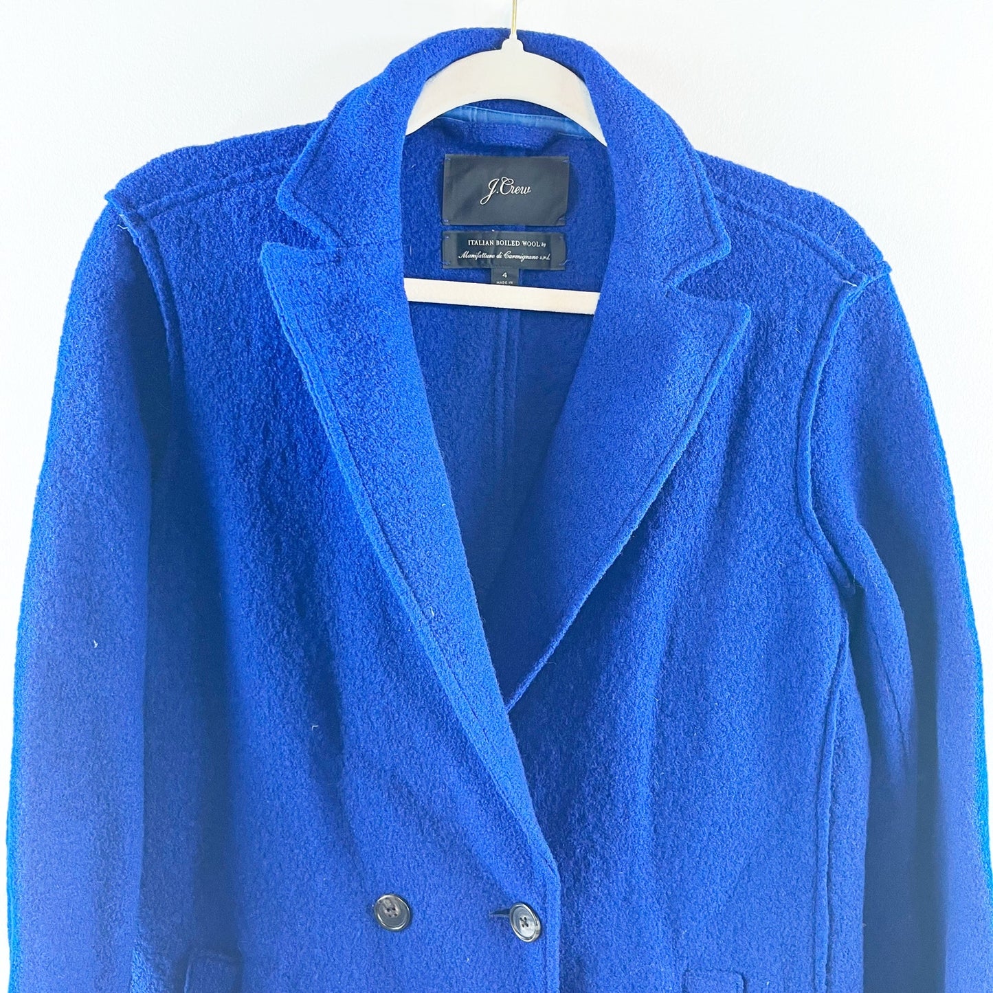 J. Crew Italian Boiled Wool Daphne Notch Lapel Longline Topcoat Cobalt Blue 4