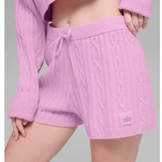 Alo Cable Knit Winter Bliss Short Candy Heart Pink Small