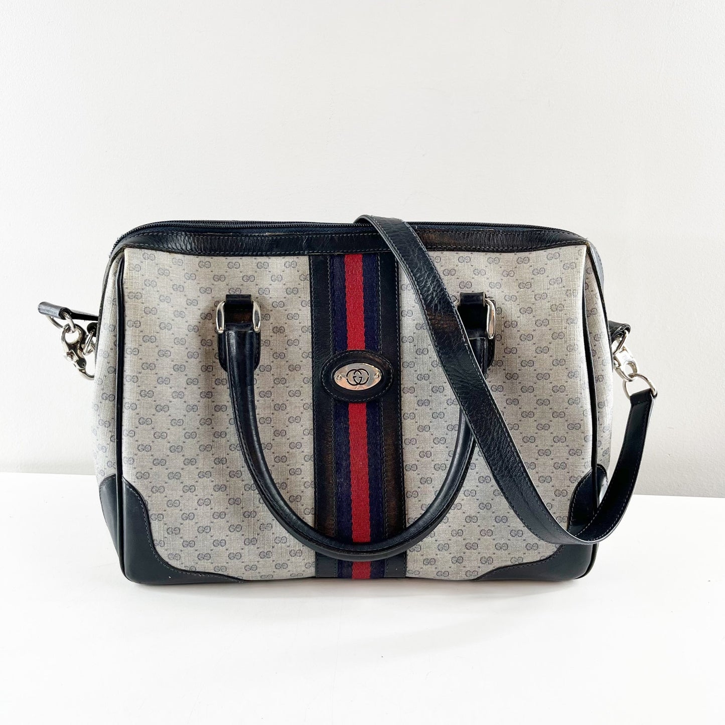 Gucci Ophidia Vintage Canvas Micro GG Monogram Messenger Bag Satchel Gray Black