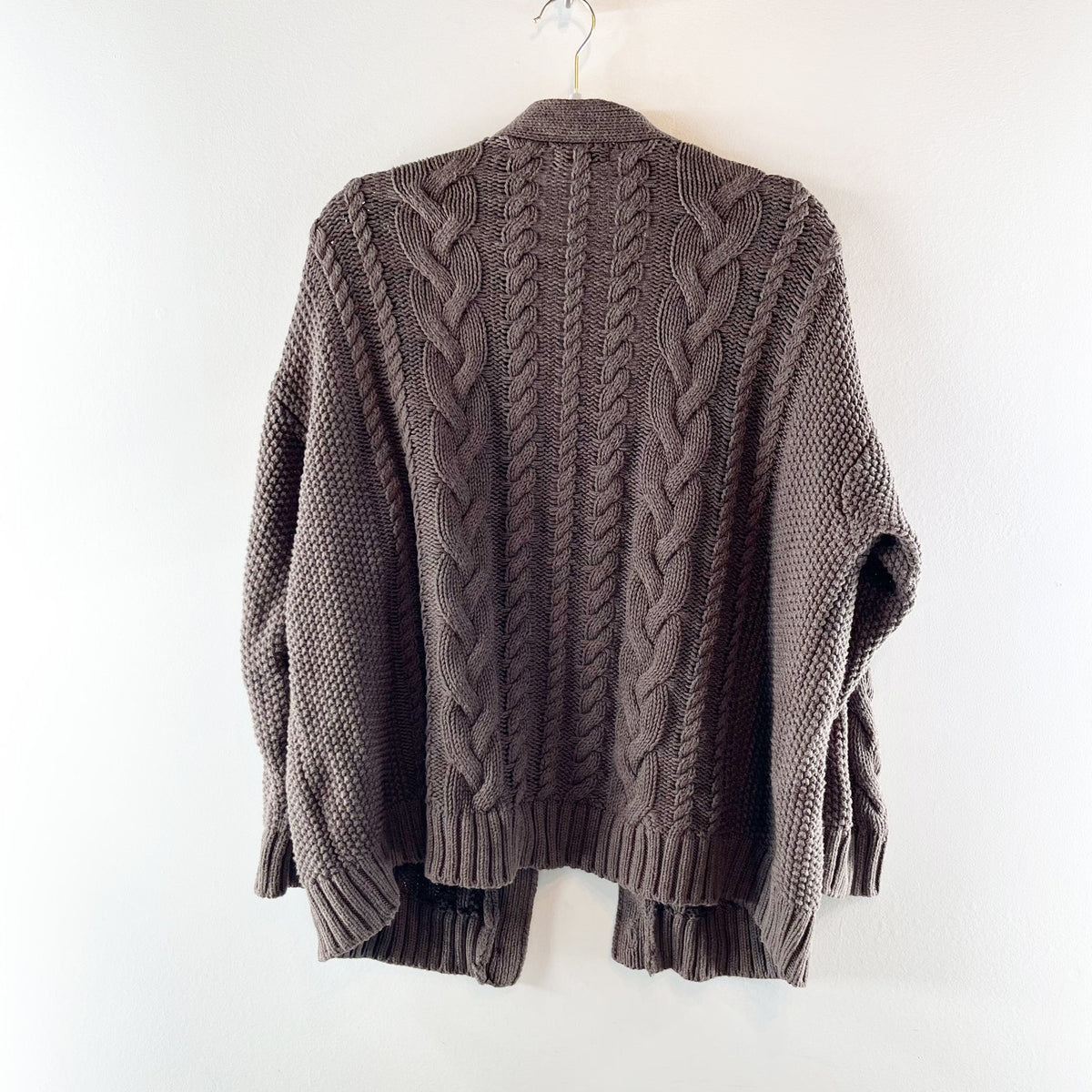 Quince Organic Cotton Oversized Cable Cardigan Sweater Heather Brown XS