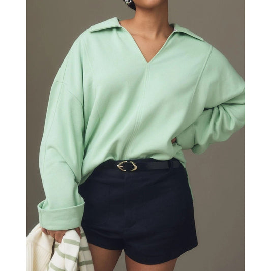 Pilcro by Anthropologie Johnny Collar Pullover Sweatshirt Mint Green Large