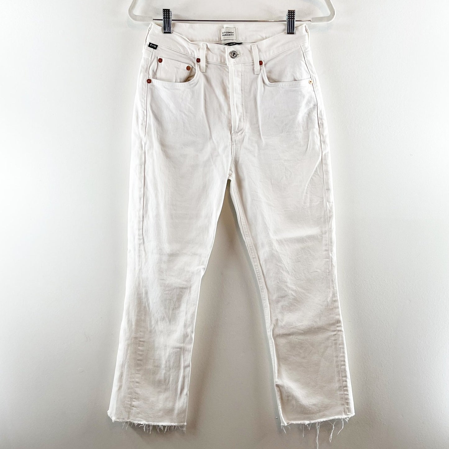 Citizens of Humanity High Rise Cropped Isola Boot Cut Jeans White 25