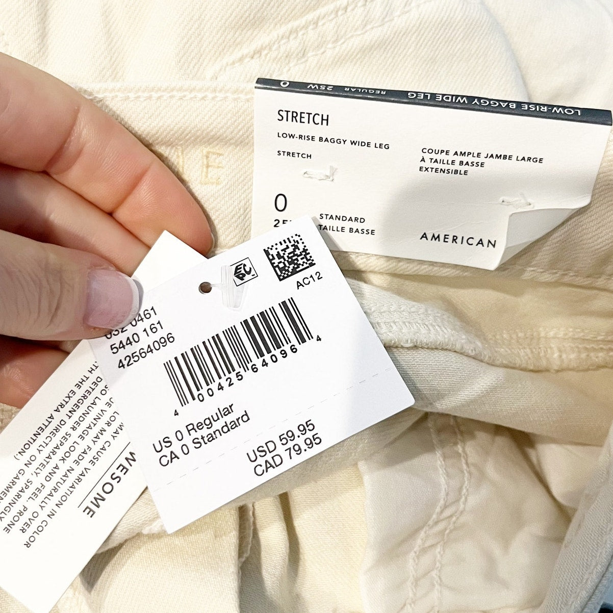 American Eagle Low Rise Baggy Wide Leg Dreamy Drape Pants Tan Beige 0