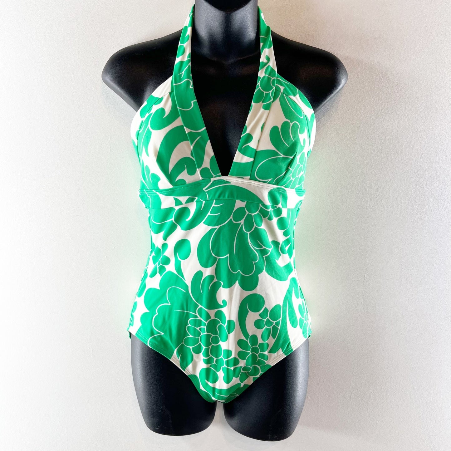 Boden Ithaca Halter Neck Padded One Piece Swimsuit Green White 8