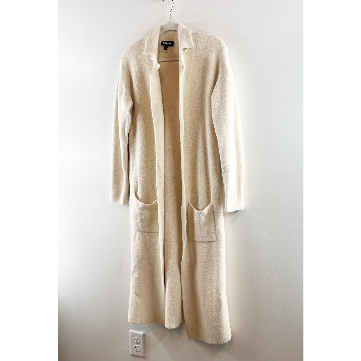 Express Notch Collar Cardigan Coatigan Long Maxi Duster Sweater Coat Cream Small