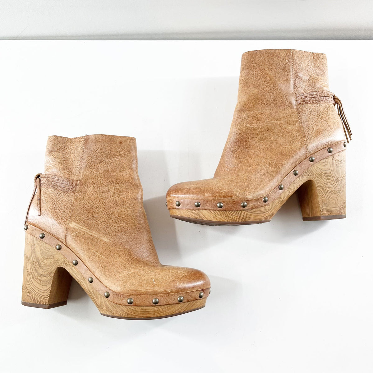 Kork-Ease Dianna Leather Block Heel Ankle Clog Booties Boots Light Brown 8
