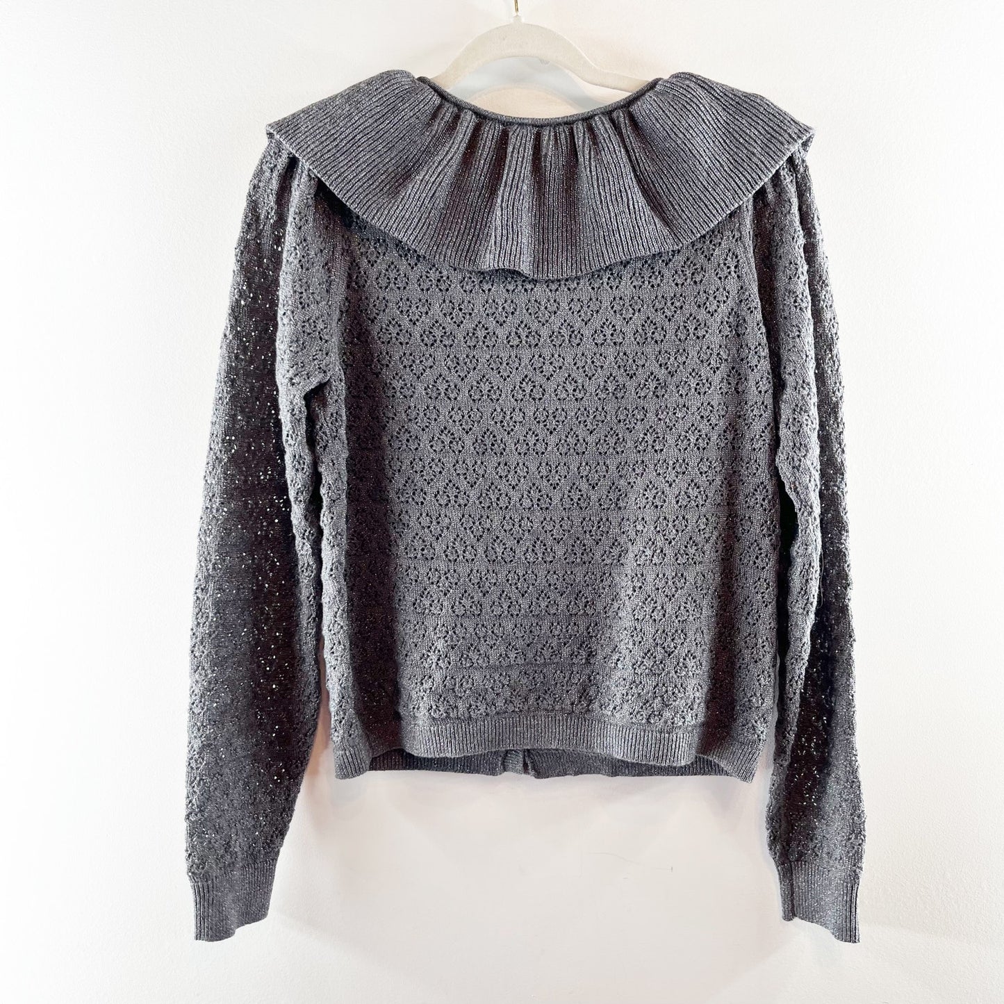 Maeve Anthropologie Wool Blend Pointelle Cardigan Sweater Carbon Gray Medium