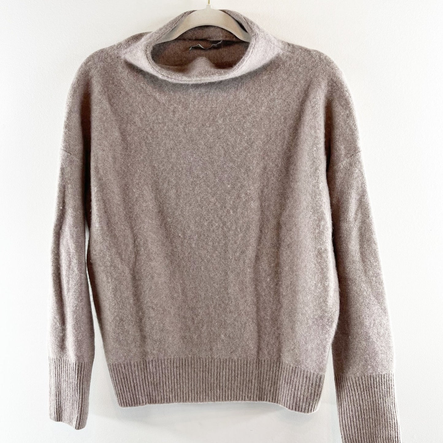 Vince Plush Cashmere Long Sleeve Funnel Neck Pullover Sweater Tan XS