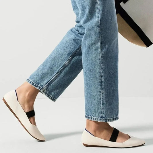 Rothy's The Point Mary Jane Ballet Flats in Love Bird Cream White 9.5