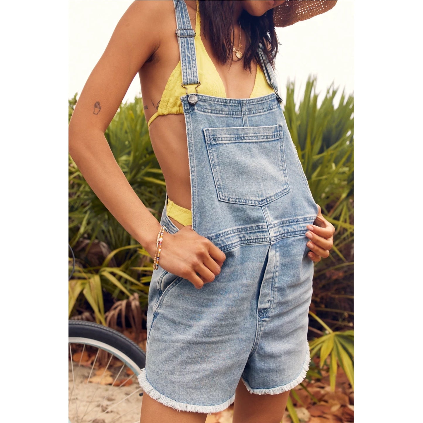 Aerie Cutoff Denim Shortalls Overalls Raw Hem Blue XS