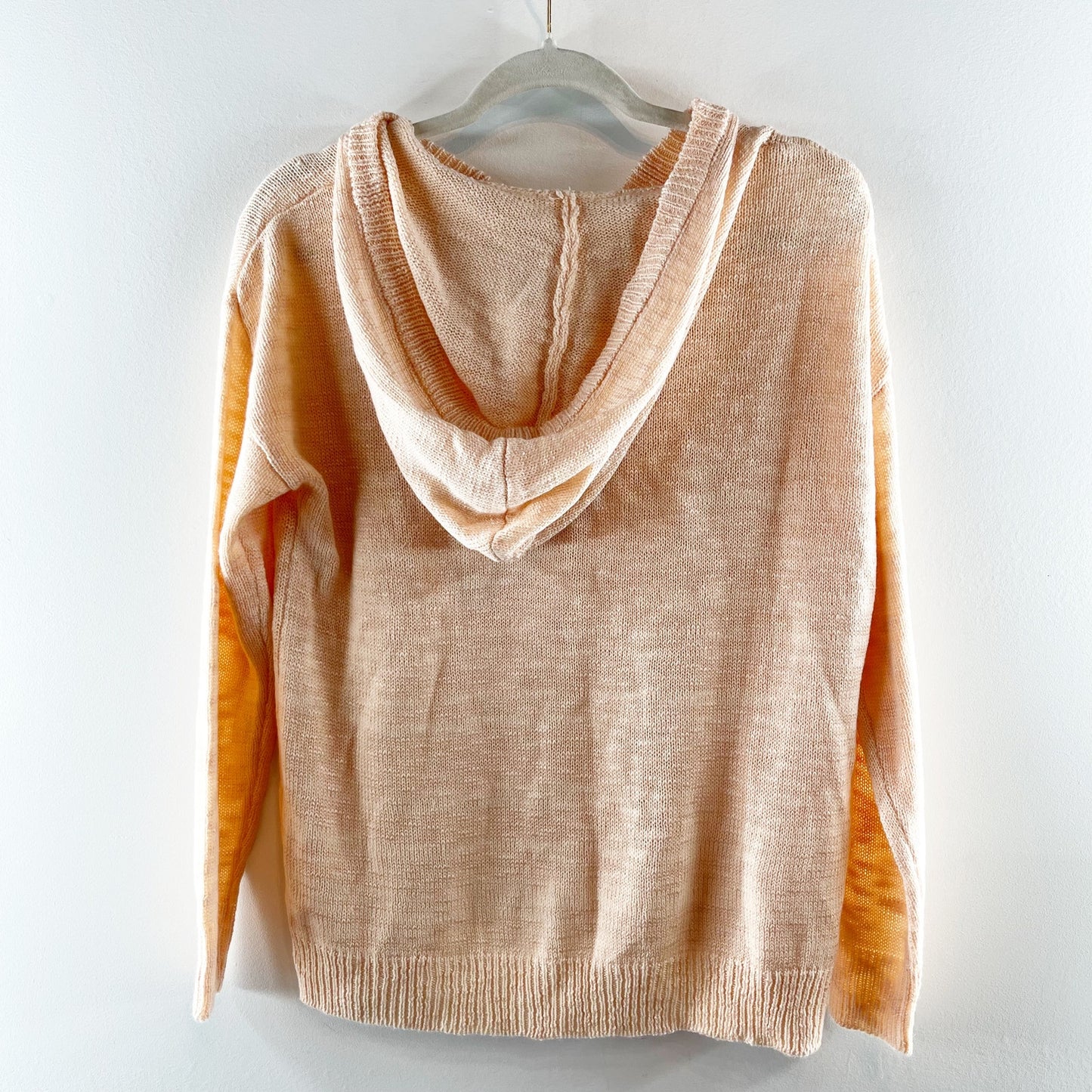 Mia & Tess Salty Embroidered Long Sleeve Knit Sweater Hoodie Peach Orange Small