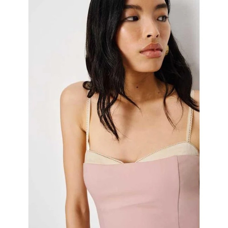 Reformation Melanie Sleeveless Smocked Back Camisole Tank Top Pink Cream 2