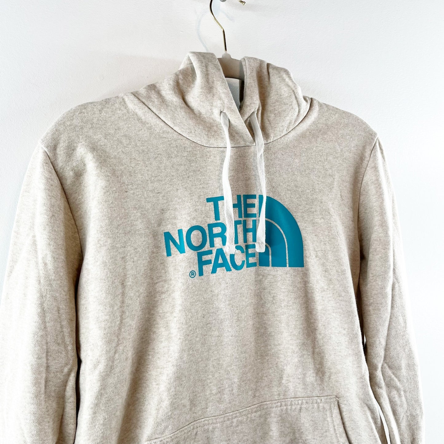 The North Face Pullover Logo Hoodie Sweatshirt Heathered Beige Gray Large