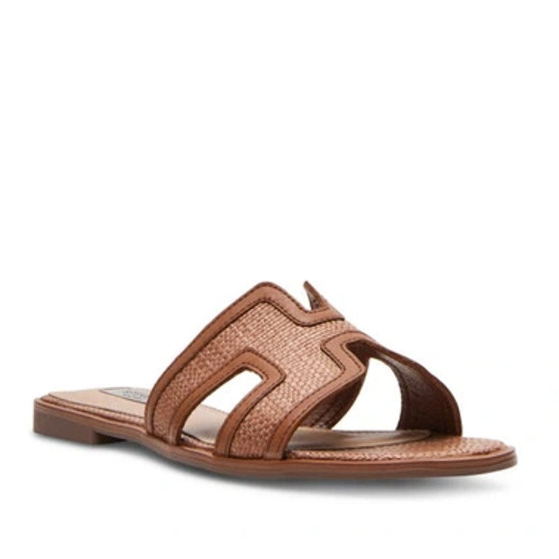 Steven New York Harlien Woven Leather Slide Open Toe Slide Sandals Brown 7.5