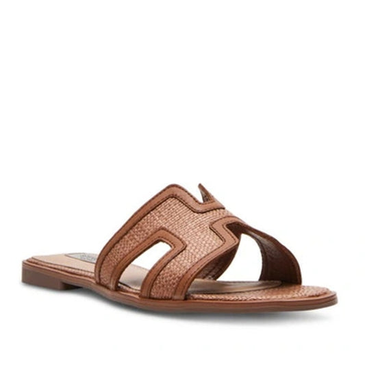 Steven New York Harlien Woven Leather Slide Open Toe Slide Sandals Brown 7.5