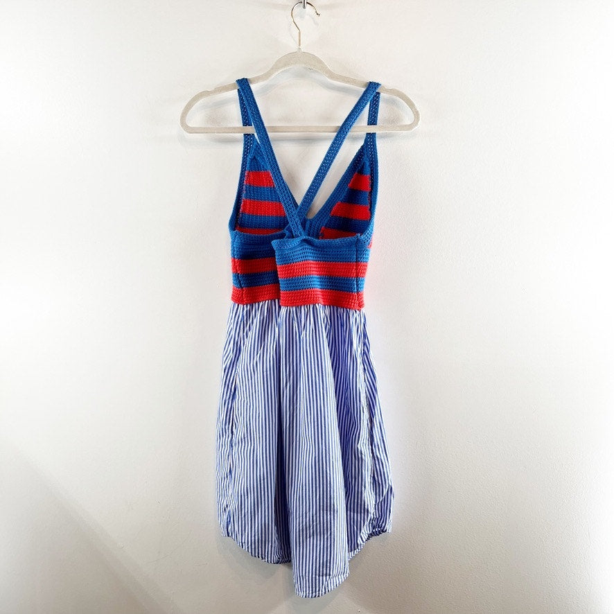 KULE The Esmee Crochet Poplin Sleeveless V-Neck Mini Dress Royal Poppy Medium