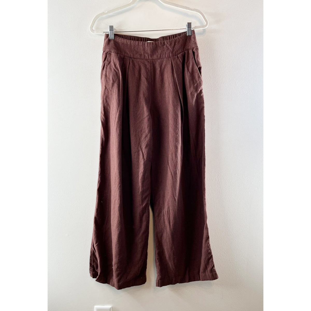 Abercrombie Linen Blend Pull On High Rise Wide Leg Pants Brown Small