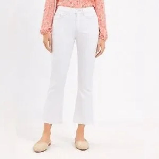 LOFT The Kick Crop High Rise Flare Cropped Jeans White 10 Petite