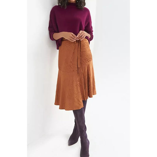 Maeve by Anthropologie Tamra Jacquard Zebra Print Wrap Midi Skirt Copper Brown 6