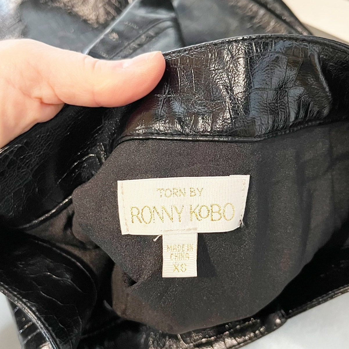 Torn Ronny Kobo Donnie Crossover Waist Croc Embossed Faux Leather Mini Skirt XS