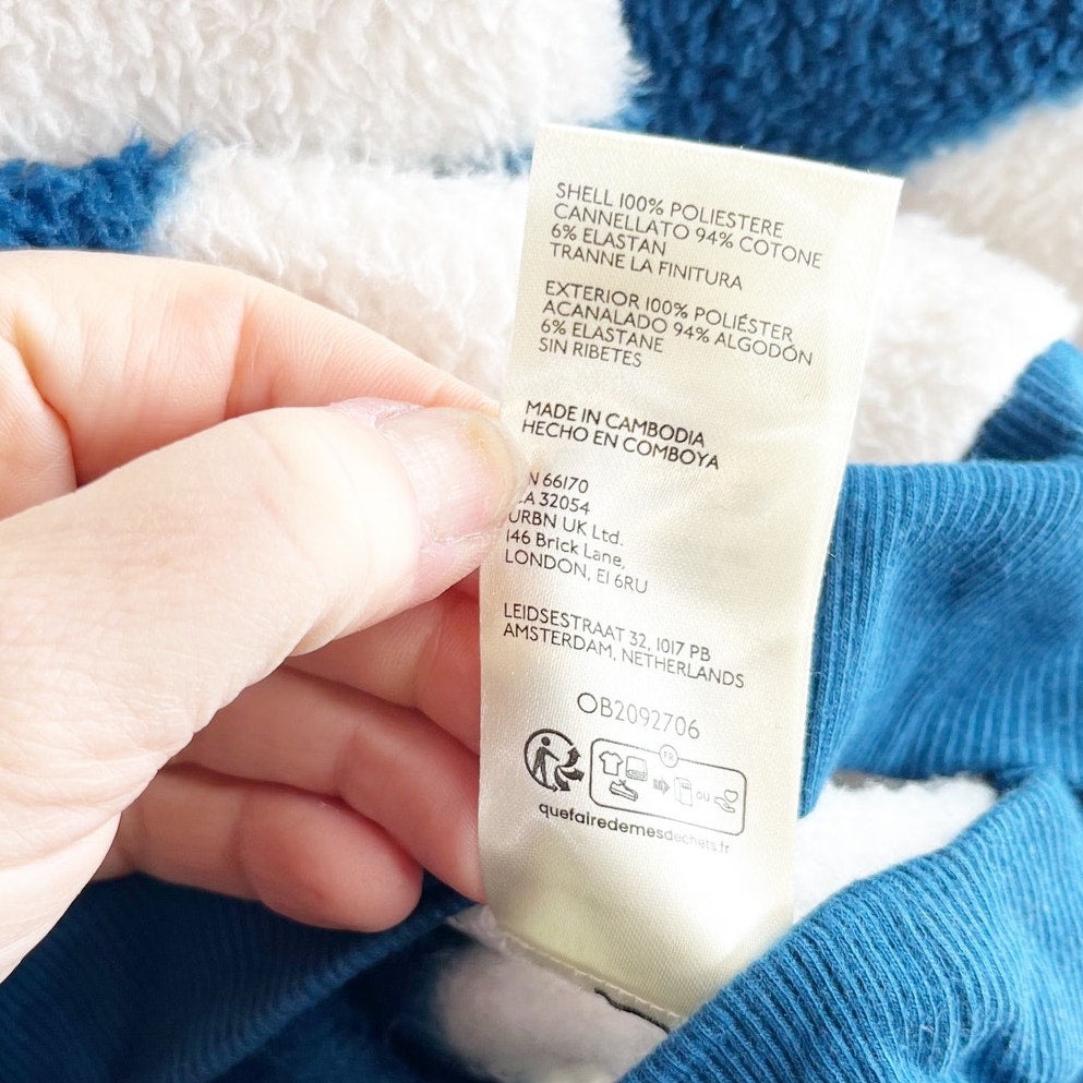 Maeve Anthropologie Cotton Sherpa Fleece Striped Sweater Blue White Medium