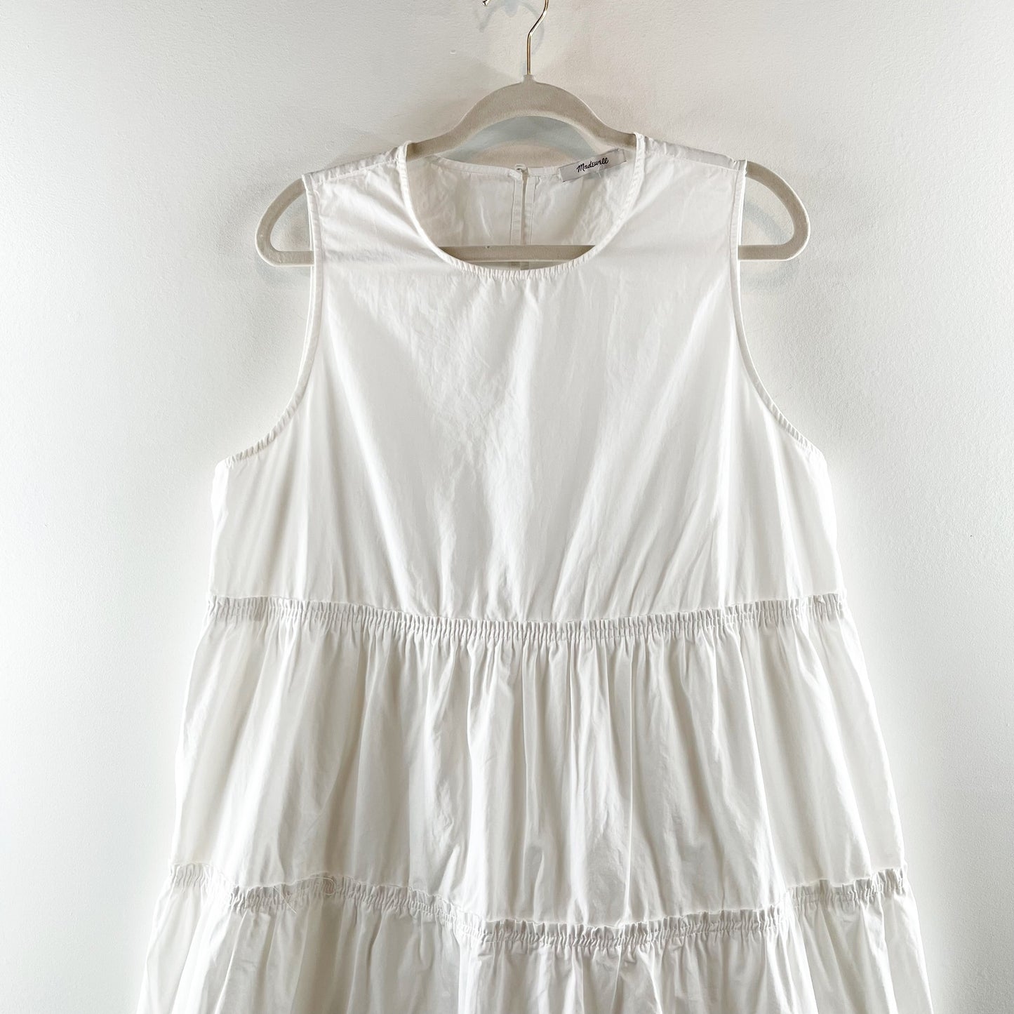 Madewell Cattail Sleeveless Cotton Poplin Tiered Midi Dress White XXL Petite
