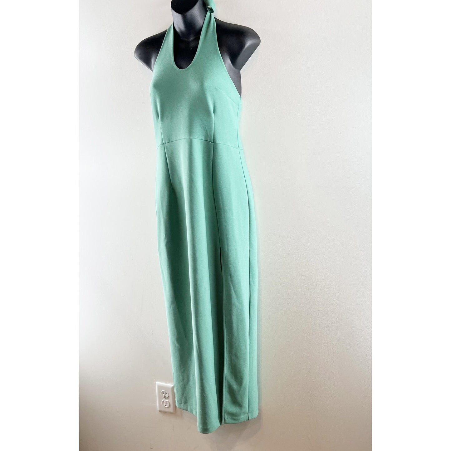 Abercrombie & Fitch Sleeveless Keyhole Halter Side Slit Midi Dress Sage Green M