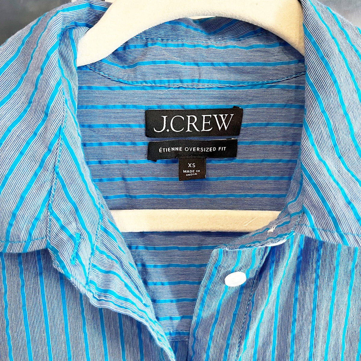 J. Crew Étienne Oversized Fit Dobby Stripe Button-Up Shirt Cerulean Blue XS