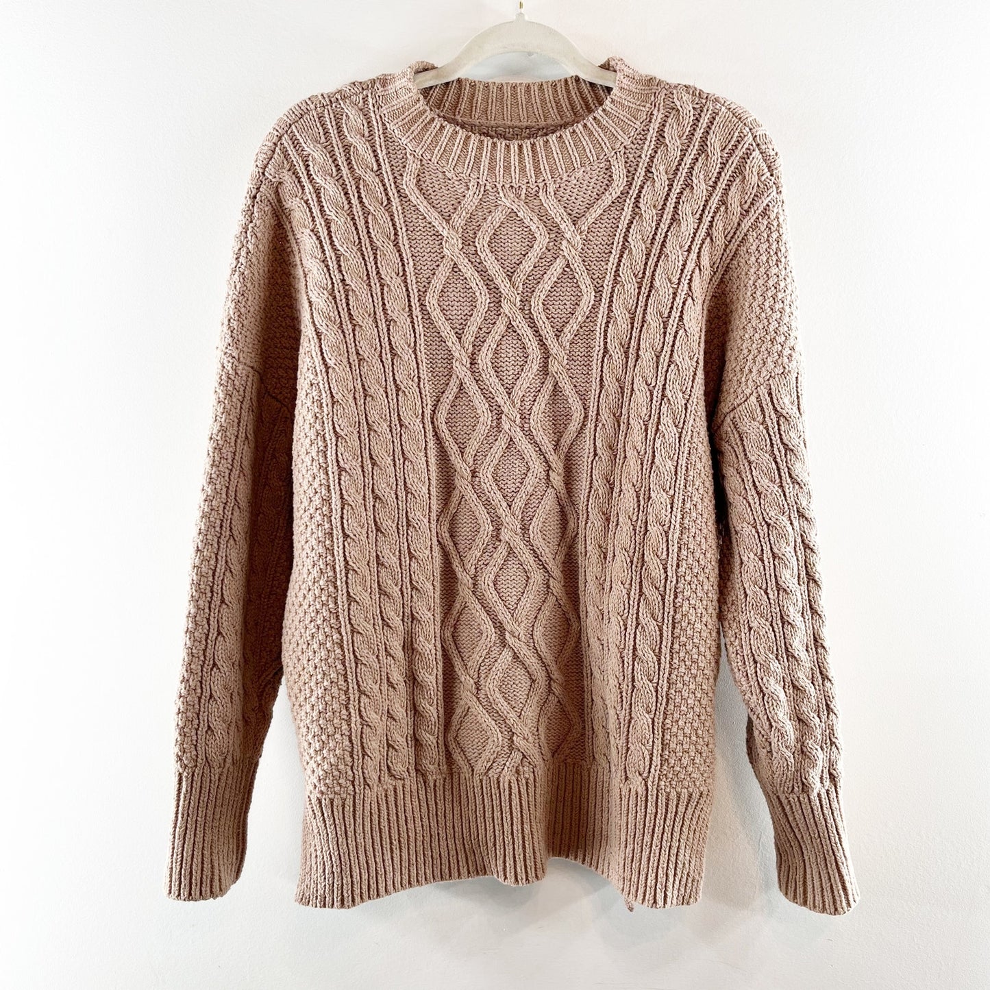 Abercrombie & Fitch Long Sleeve Crew Neck Cable Knit Pullover Sweater Tan Small
