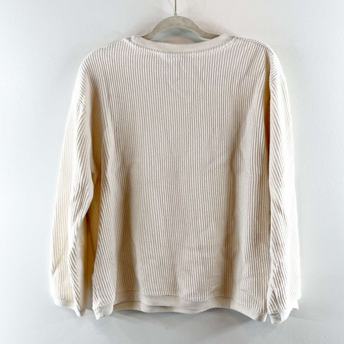 Beach Bum Corded Long Sleeve Crewneck Pullover Sweatshirt Cream Pink Small